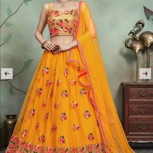 Gold and pink lehenga floral indian gown